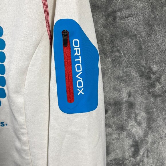 Ortovox Merino Wool Hoodie Women M White Blue Logo Sweater Outdoor Softshell - Picture 8 of 11